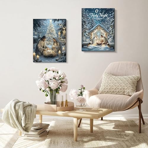 KUFWKEY 2 Pack Holy Night Nativity Scene Diamond Art Kit for Adults,Birth of Jesus Diamond Painting Kit,Religious Gem Art and Crafts,Christian Diamond Dots Kits,DIY Mosaic Kits,Home Decor 12x16 inch - color: LW5758