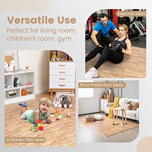 Tangkula 25 Tiles Foam Flooring Mats with Border, 100 SQ FT EVA Interlocking Exercise Foam Mats for Exercise Equipment, Elastic Puzzle Play Mats, 3/8” Thick Non-Slip Workout Floor Mats for Home Gym - size: 100 sq.ft
