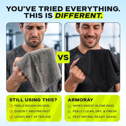 ARMORAY Sweat Absorbing Towel Handkerchief – Quick-Dry Microfiber Gym Towels for Face, Hands & Body – Workout Towel for Men, Sport Rag, Perfect for Tennis, Pickleball & Sauna Use by Women - color: Black (3 Pack)