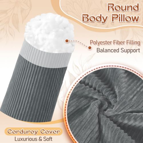 1 MIDDLE ONE Body Pillow for Adults, Long Bolster Pillow for Bed, Decorative Round Roll Hug Pillow with Corduroy Cover (Dark Grey, 35x7.87 Inch) - color: Dark Grey (Corduroy), size: 35 inch
