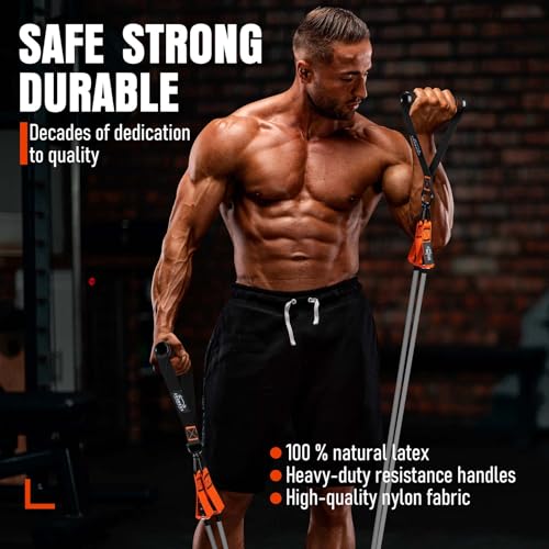 Resistance Bands with Handles, 175lb Exercise Bands for Working Out - color: 175LBS Black Orange