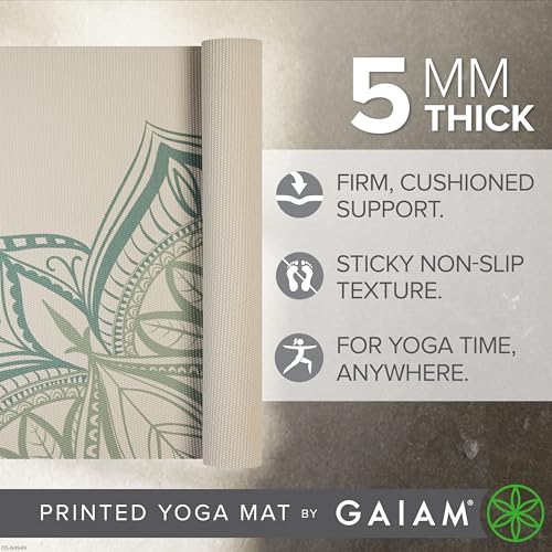 Gaiam Yoga Mat - Premium 5mm Print Thick Non Slip Exercise & Fitness Mat for All Types of Yoga, Pilates & Floor Workouts (68" x 24" x 5mm) | Printed Design | Sticky Non-Slip Surface | 5mm Cushioning | Yoga, Pilates & Floor Workouts | 68"x24" - color: Vint