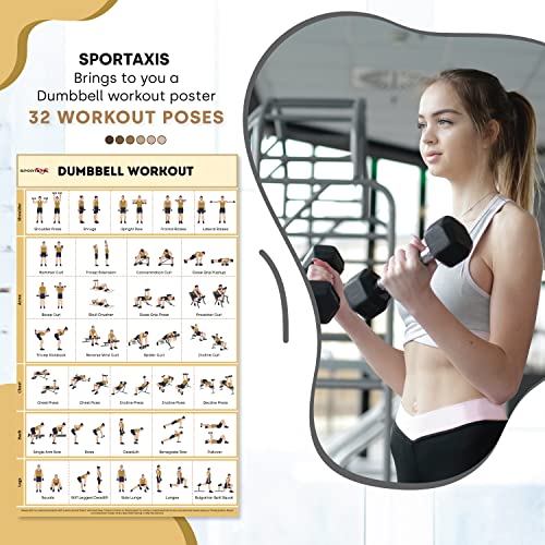 SPORTAXIS- No-Equipment Laminated Dumbbell Workout Poster with Colored Illustrations- Home Workout Poster for Men and Women - Advanced Home Training Wall Poster - color: Dumbbell Workout