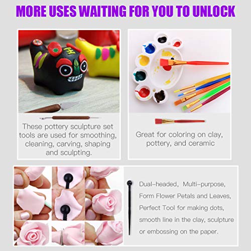 Swpeet 26Pcs Modeling Clay Sculpting Tools Kits, Handle Double-Sided Set, Watercolor Pens, Wooden Dotting Tools, Plastic Ball Rod Stylus Modeling Tools, Clay Roller, Clay Scarper for Clay Sculpture