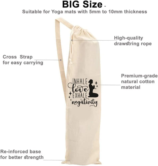 Mayatra's Organic Large Yoga Mat Tote Bag Cover -100% Cotton Lightweight,Washable Yoga Dust Bag With Adjustable Strap Unisex - color: Love