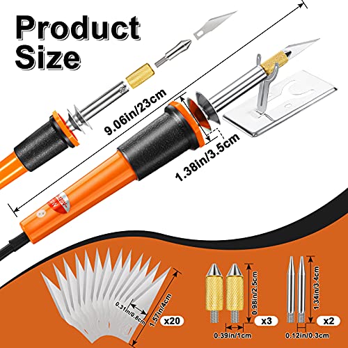 Honoson 30 Pcs Hot Knife Cutting Tool Kit for Carving Foam Cloth Stencil | 20 Blades, 3 Holders, 2 Pyrography Blades, Metal Stand, Hot Cutting Knife Set, Cuts Plastic Foam Cloth Stencil