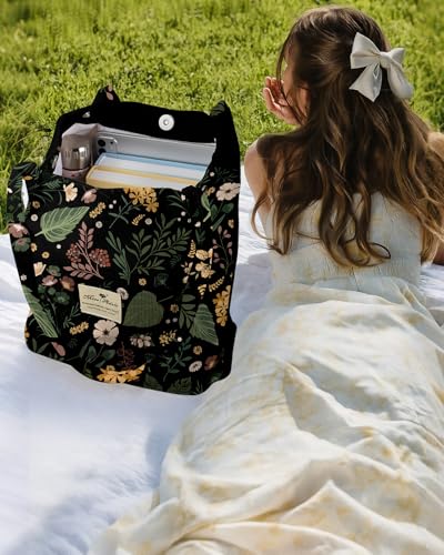 Miss Adola Corduroy Tote Bag for Women with Aesthetic Design | Magnetic Buckle & Pocket, Reusable, Soft, Roomy, Long Shoulder Handles, Double-sided Print, Casual Daily Work, Grocery Bags - color: Green Pk Flower
