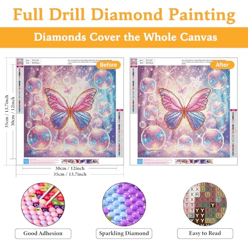 Diamond Art Kits for Adults & Beginners, Butterfly Diamond Painting Kit | 5D Full Drill Gem Art, Round Diamond Dots, Home Wall Decor & Gift, 14 x 14 Inch - color: HMDPUS-25402