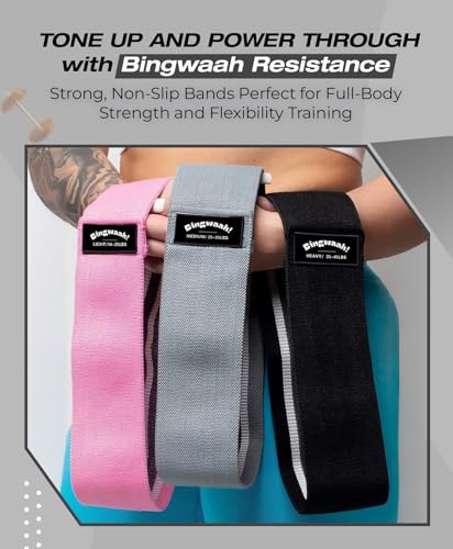 Bingwaah Loop Resistance Exercise Bands – Fabric & Elastic Sets of Exercise Bands for Strength Training - Rehab, Yoga, Pilates & Home Workout with Instruction Guide
