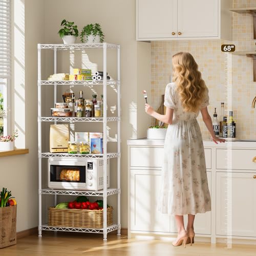 Golpart 6Tier Adjustable Storage Shelves Metal Wire Shelving Standing Shelf - color: White, size: 6-tier-12"Dx22"Wx69"H