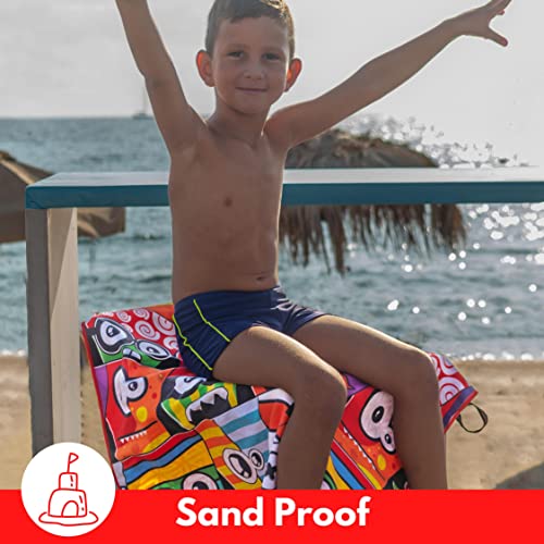 ECCOSOPHY Microfiber Kids Toddler Beach Towel, Quick Dry, Sand Free, 60x30 - color: Monsters