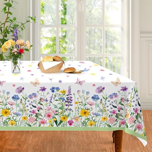 1Pc Blooming Wildflower Party Plastic Tablecloth 54 x 87 Inch Long Table Cover, Spring Butterfly Party Tablecover for Floral Theme Kids Baby Shower Birthday Dinner Picnic Kitchen Event - color: Blooming Wildflower