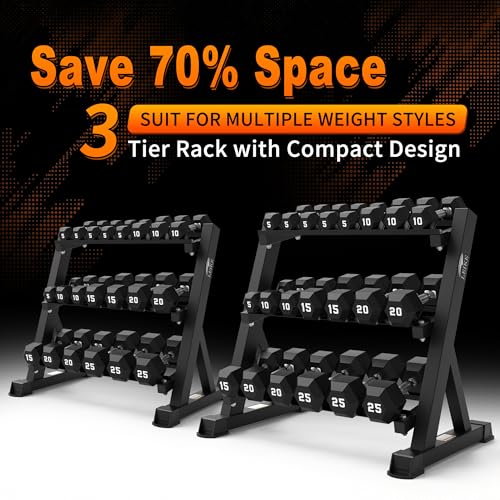 Leikefitness Dumbbell Rack 3 Tier Heavy Weight Organizer Dumbbell Storage Stand Holder 1100lbs Capacity Quick Assembly Dumbbell Weight Storage Rack For Home Gym, Black (Rack Only)