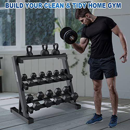 BEKING 3 Tier Dumbbell Rack,1000LB Capacity Weight Storage Rack for Home Gym Fitness,Multifunctional Free Weight Organizer Stand for Dumbbells, Kettlebells,Compact Design Save Floor Space - color: 3-LEVEL