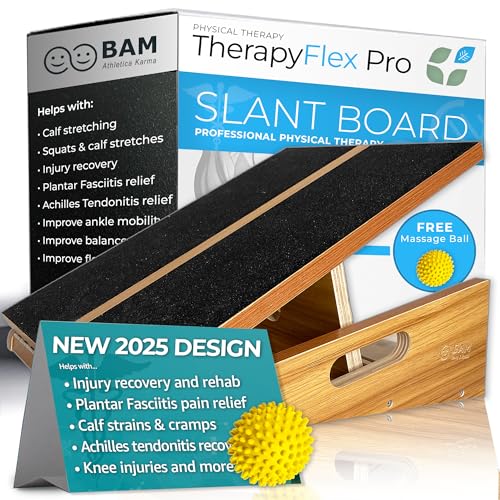 BAM Athletica's Physical Therapy Slant Board for Calf Stretching, Injury Recovery & Fitness | Adjustable Calf Stretcher Incline Board for Plantar Fasciitis Relief, Achilles Rehab, Squats & Exercise - color: Therapyflex Pro Premium | Large Full Coverage