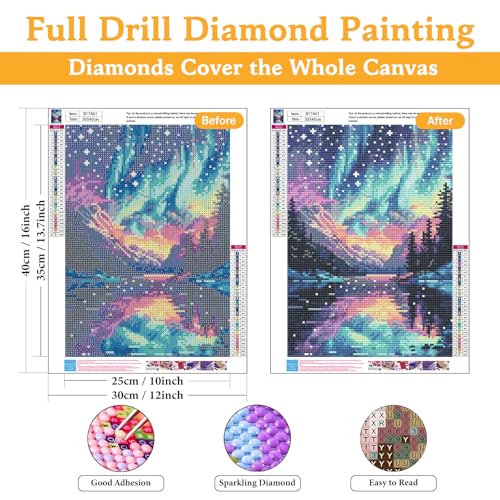 Diamond Art Kits for Adults & Beginners, Aurora Diamond Painting Kit | 5D Full Drill Gem Art with Polar Lights, Round Diamond Dots, Home Wall Decor & Gift, 12 x 16 Inch - color: HMDPUS-25801