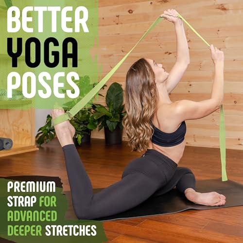 Gradient Fitness Yoga Strap, Friction-Less Easy-Feed Buckle, Super Soft Cotton/Polyester Blend Webbing, Free eGuide. (8 Feet) - color: Green