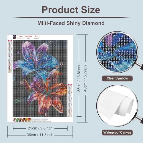 Anuver Diamond Painting Kits for Adults Iily Flower, 5D Round Diamond Art Kits for Beginners, DIY Full Drill Crystal Gem Painting Kits for Home Wall Decor 12x16Inch