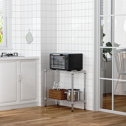 MZG 220 lbs 2 Tier Storage Rack Metal Wire Shelving Unit, Storage Standing Household Shelf Organizer for Laundry Bathroom Kitchen Pantry Closet Garage Utility Room, Chrome 11.8" D x 27.6" W x 23.4" H - color: Chrome, size: 2 Tier 11.8" D x 27.6" W x 23.4"