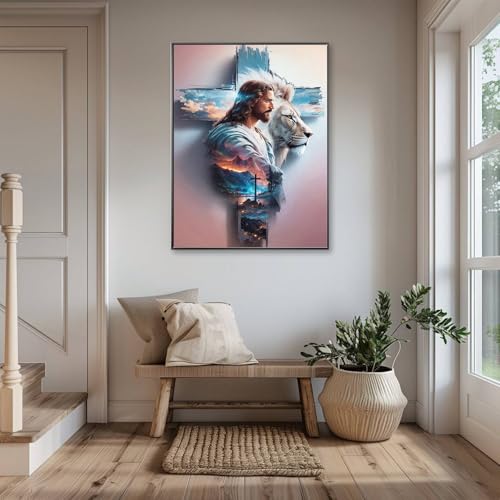 Jesus Diamond Art Kits for Adults,Cross Christ Diamond Painting Wall Decor | Diamond Art Kit for Beginners, 5D DIY Full Drill Diamond Painting Gem Art, Home Wall Art Gifts(12x16 inch) - color: DP03929
