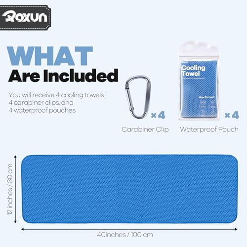 ROXUN Cooling Towels, 4 Pack (40''x12'') Chilly Ice Rags for Neck and Face - color: 2 Blue+2 Grayish Blue