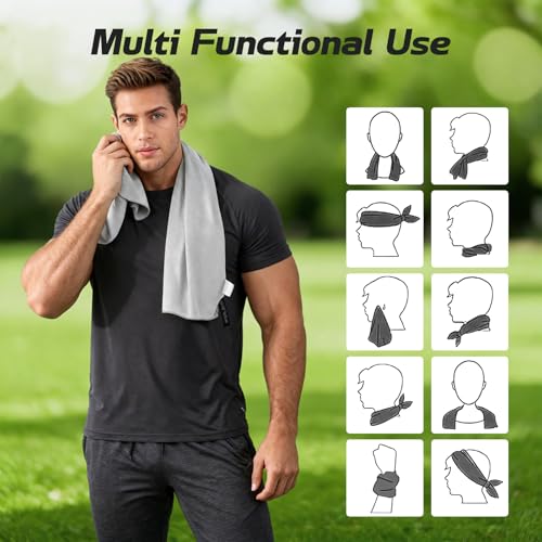REDKISS 2 Pack Cooling Towels (39"x11"), Ice Towel, Soft Breathable Chilly Towel, Microfiber Towel for Sport, Running, Workout,Gym, Camping & More Activities - Grey Purple