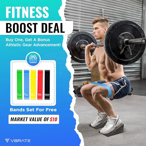 Adjustable Non-Slip Rubber Slant Board for Squats (4PC Squat Wedge Blocks) with 5 Resistance Bands β Heel Elevated Calf Stretcher & Calf Raise Block for Strength Training, Mobility & Balance