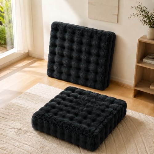JKMAX 2 Pcs High Density Foam Floor Pillow - Upgraded Large Pillows Seating for Adults - Outdoor Floor Cushion with Soft Tufted Cover - Yoga Pillows for Sitting On Floor - 22 Inch Black - color: Black, size: 2 Counts
