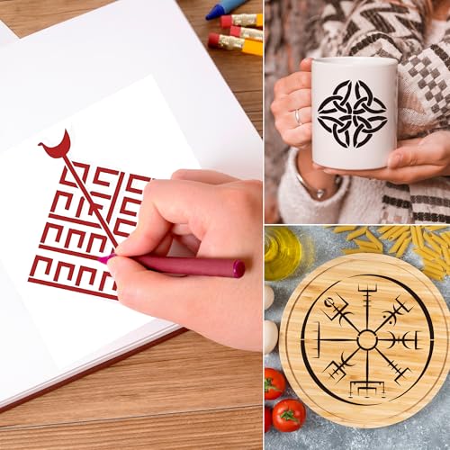 Keluna Viking Stencils for Painting - 8 Pcs Reusable Celtic Border Crafts Templates Tree of Life Stencils for Painting on Wood Wall Art Craft Canvas Fabric Rock - style: runes