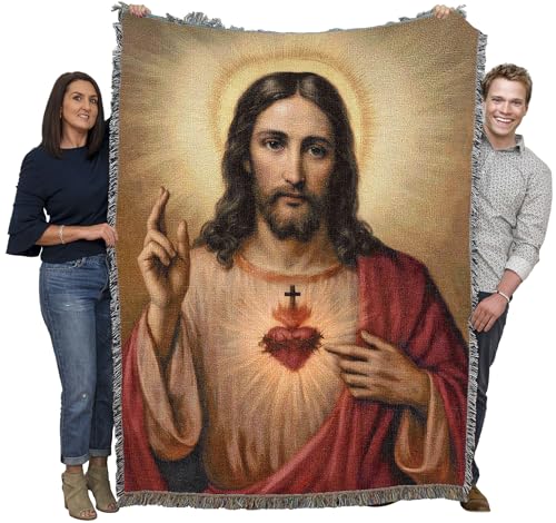 Pure Country Weavers Sacred Heart Blanket - Religious Gift Tapestry Throw Woven from Cotton - Made in The USA (72x54) - color: Sacred Heart, size: 72x54
