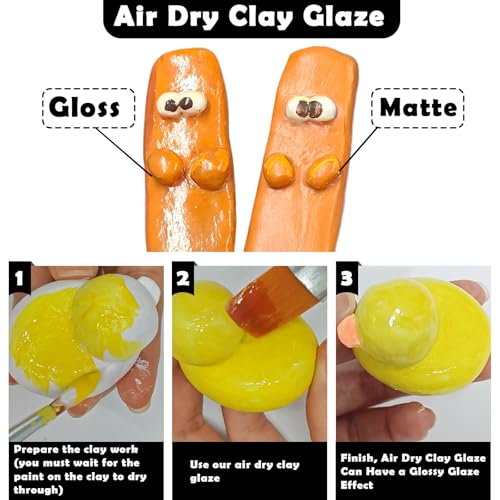EIGTWEN 100ml Air Dry Clay Glaze and 29pcs Clay Tools Kit, Gloss Varnish | Gloss Glaze, Waterproof,Prevents Clay Scratches & Wear, Air Dry Clay Tool,Dotting Tools,Ball Tools,Carving Tools,Shaper Tools - size: Gloss