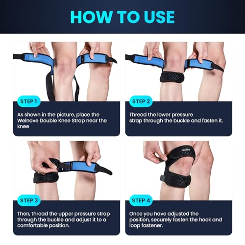 Welnove Patellar Tendon Support Strap - 2 Pack Knee Braces for Men and Women - Knee Pain Relief Adjustable Knee Strap for Running,Workout, Arthritis, Jumper, Tennis Injury Recovery (Black, S/M) - size: Small/Medium (Pack of 2)
