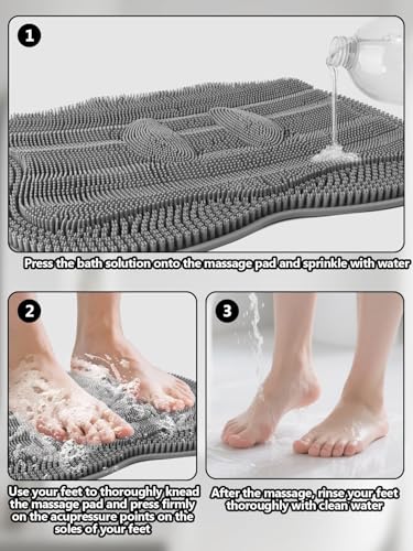 Kalolary Silicone Shower Foot Scrubber Mat with Non Slip Suction Cups - color: Grey
