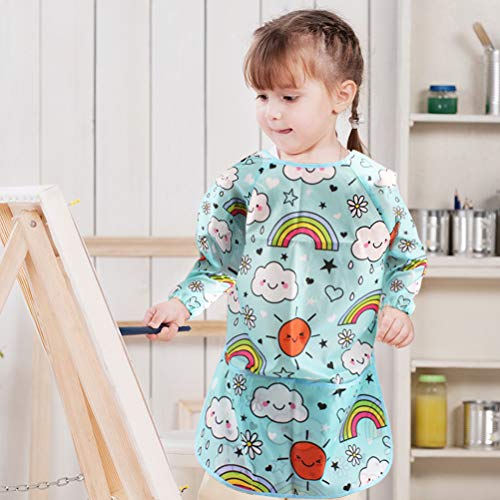 2 Pack Art Smock for Kid, Painting Apron for Children Waterproof Artist Smock with Long Sleeve and 3 Pockets for Age 3-8 Years - color: Cloud
