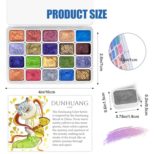 CraftyManor Mini Forestry Shifting Watercolor Painting Set, 20 Color Shifting Watercolor Paint Kit, Shimmer Metallic Watercolor Paints, Glitter Watercolor Paint, Solid, DunHuang Style - color: Dunhuang 20 Colors
