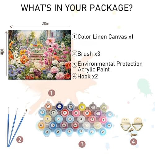 Paint by Numbers for Adults Flowers - Flower Paint by Number on Canvas | DIY Floral Oil Painting for Gift Home Wall Decor, Without Frame (16x20 inch) - color: MT22944