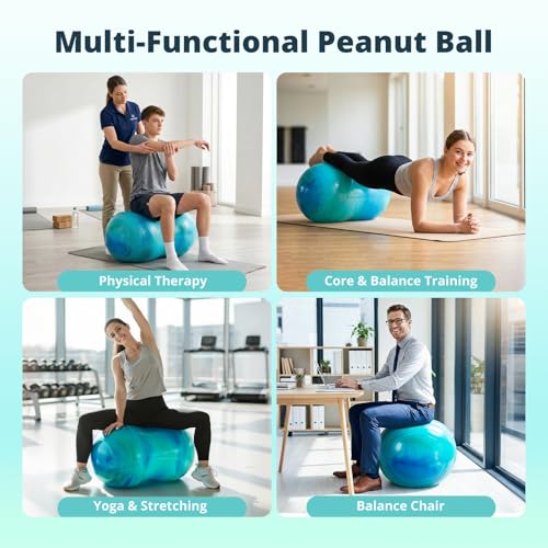18''/20'' Peanut Ball for Kids & Adults, Anti-Burst Exercise Ball - color: Blue-green, size: 20''(50cm*100cm)