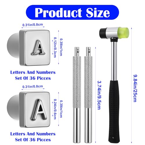 75 Pcs Leather Stamping Tools, Leather Carving Tools, Letters and Numbers Patterns, Leathers Carving Mallet, Leathercraft Stamping Tool Geometric for Leathers Working