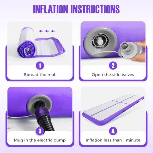 Inflatable Gymnastics Mat Air Tumble Track Tumbling Mats with Pump - color: Purple, size: 16.6ft*3.3ft*4inch(5m*1m*10cm)