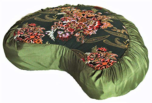 Meditation Cushion Crescent Zafu Pillow Japanese Kimono Silk Green - color: Green