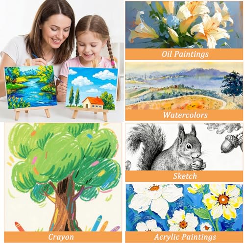 32 Pcs Mini Canvas and Easel Set, 4 x 4 Inch Canvas Panels with 6 Inch Wooden Easels, Art Canvases Painting Kit for Oil Acrylic Painting, Home Decor, Party Favors, Gifts