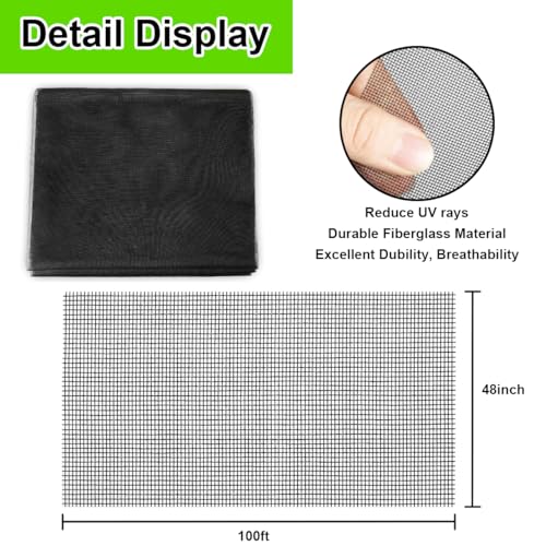 48 in x 100 ft Fiberglasss Window Screen Mesh,Replacement Screen Roll High Visibility Durable Screens,Easy to DIY Repair or Rescreen for House Windows,Patio,Porch,Sliding Door - size: 48inch*100ft