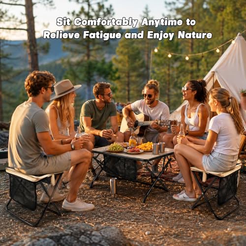 2-Pack Portable Collapsible Stool,Foldable Camping Stools for Adults, Heavy Duty Folding Backpack Stool with 13x10.6x12.2 Inch, Compact Seat for Fishing Hiking Picnic