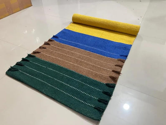 Payal Rugs Cotton Yoga Mat - Eco-Friendly Hand-Woven Rug - Non Slip & Thick (24”x72”x5mm) for Yoga Everyday Fitness at Home - Comfortable Extra-Long - color: Multi 05