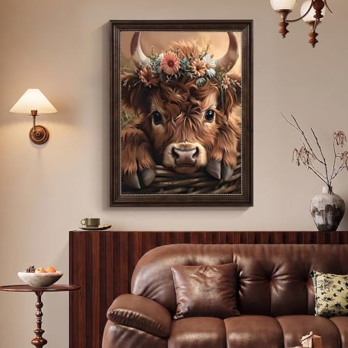 Mosaflare 5D Highland Cow Diamond Painting Kits for Adults 12x16 Inch | Animals Diamond Art for Beginners, DIY Full Round Drill Paint by Diamonds Dot Gem Art for Adult, Home Wall Decor - color: KM548-1