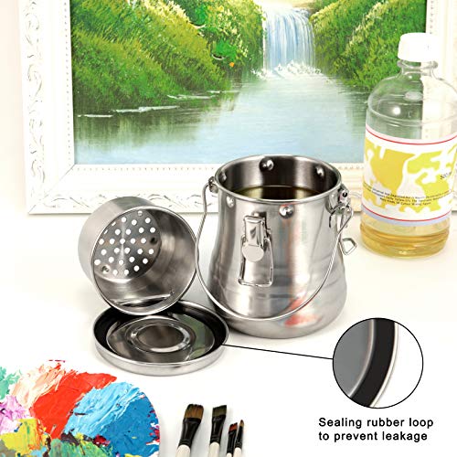 MyLifeUNIT Airtight Stainless Steel Paint Brush Cleaner, 23.7 oz/Large | Durable, Rust-proof, Anti-corrosion, Portable Brush Holder with Porous Strainer Filter for Watercolor Acrylic Oil Painting - size: Large