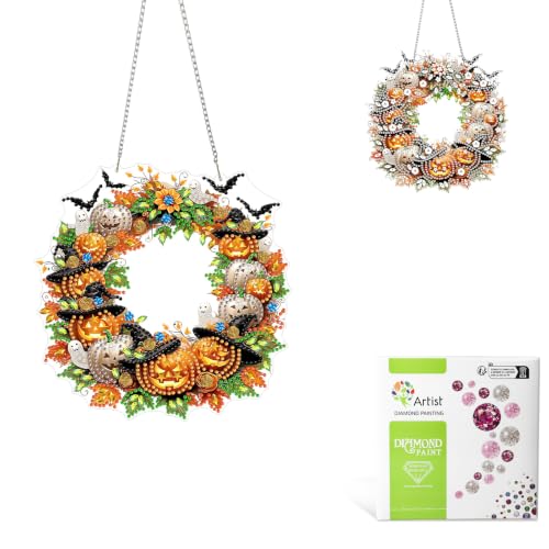 MAXBYE Halloween Wreath Diamond Art Kits for Adults Hanging Ornament, DIY Special Crystal Diamond Painting kit, Double Sided Painting Kits for Beginners Wall Home Decoration 8×8 Inch, Halloween - color: Xsl069