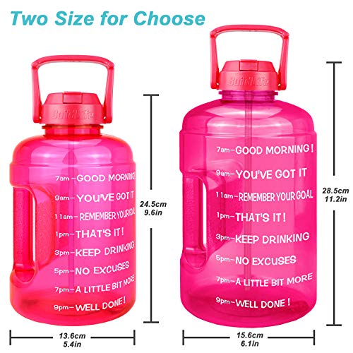 QuiFit 1 Gallon Water Bottle - with Straw & Motivational Time Marker Leak-Proof BPA Free Reusable Gym Sports Outdoor Large(128OZ/73OZ) Capacity Water Jug - color: QFB10 Pink, size: 128 Ounces