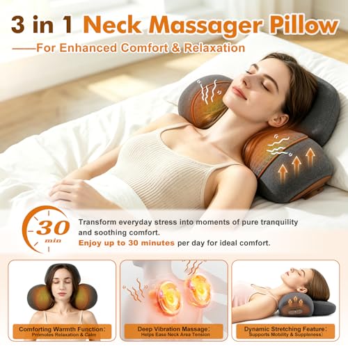 3 in 1 Heated Neck Massage Pillow Support for Neck Hump