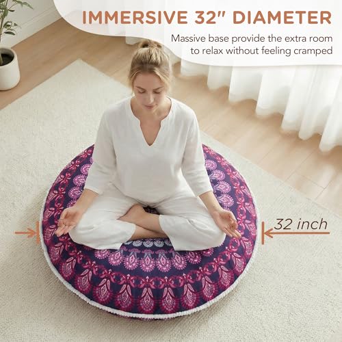 Codi Floor Pillows 2 Pack, Large Meditation Cushions for Adults, 32-inch | Oversized Round Seating for Yoga, Supportive Shredded Memory Foam Filling, Removable Machine Washable Boho Cover, Purple - color: Round | Purple Orchid, size: 2 Count (Pack of 1)